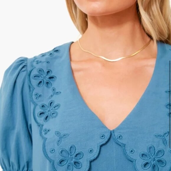 Tuckernuck Pomander Place Kit Mini Dress XS Short Puffy Sleeve Ruffle Eyelet - Picture 2 of 11